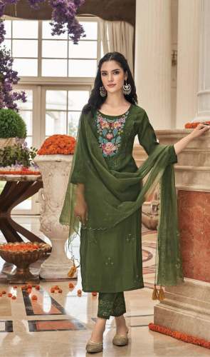 Trendy Readymade Mehendi Green Suit by Sansari Lal Savinder Kumar