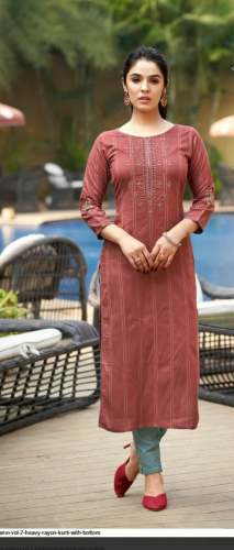 Fancy Beet Embroidered Straight Kurti