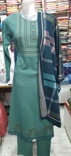 Green Woolen Kurti With Dupatta-Pant Set by Ridhi Sidhi Fashion