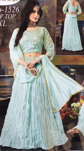 Trendy Sky Blue Crop Top Lehenga Choli