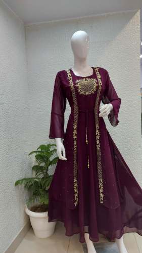 Wine Embroidered Stylish Gown from Barnala