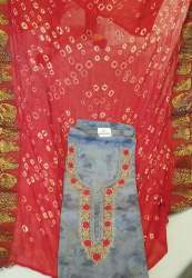 Latest Grey Dress Material With Bandhani Dupatta 