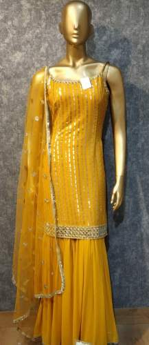 Yellow Sharara Suit For Haldi Ceremony by Satya Plaza