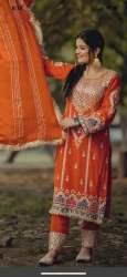 Designer Orange Embroidered Readymade suit 