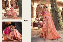 Stylish Peach Embroidered Silk Saree