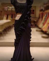 New Collection Black Ruffle Saree For Women