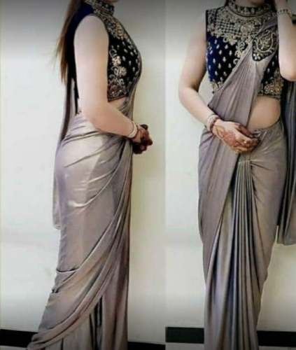 New Collection Plain Grey Satin Saree For Women by Manoj Kumar Saree House