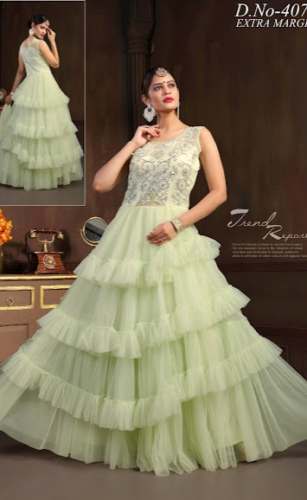 Pistachio Ruffle Party Wear  Gown  by Pradhan Kids and Saree