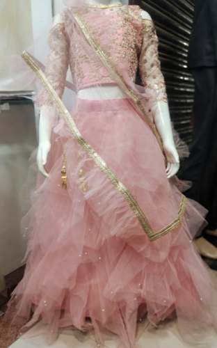 light Pink Net Kids Girls Lehenga Choli