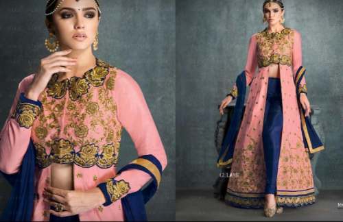 Wedding Wear Peach n Blue Embroidered Suit  by VASTRAM