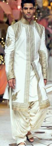 White Groom Embroidered Sherwani  by VASTRAM