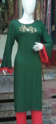 Casual Wear Green Rayon Straight Kurti