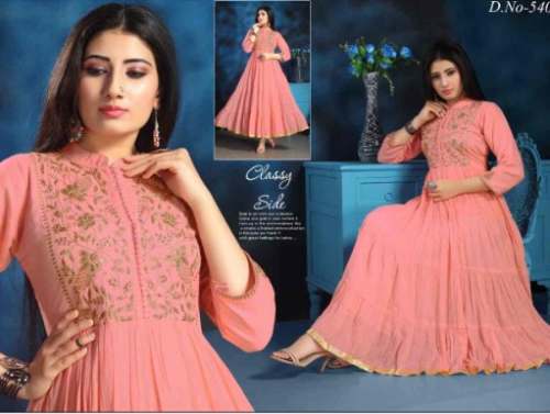 Peach Color Stand Collar Gown  by New kohinoor garment