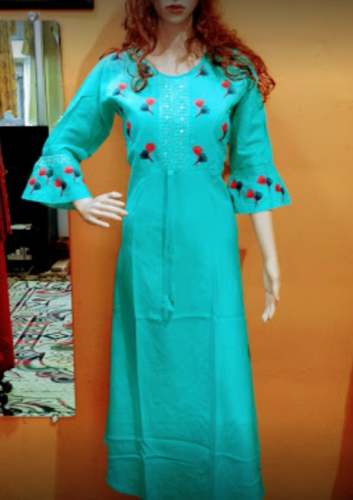 New Collection Printed Sky Blue Kurti For Ladies by D H Kurti Collection