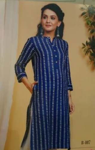 Casual Wear Blue Stand Collar Kurti by S Mart