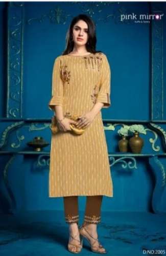 Cream Color Fancy Kurti With Pant Set  by S Mart