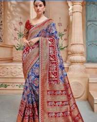 Red and Blue Wedding Patola silk Saree