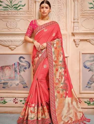 Wedding Wear Peach Silk Saree by Rangoli Silk House