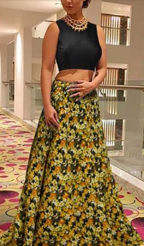 Designer Crop Top with Floral Printed Lehenga