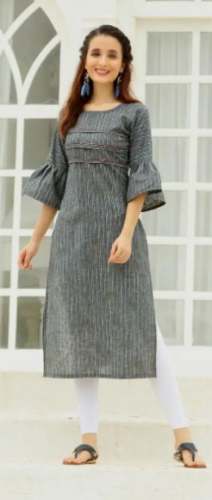Grey Color Cotton Formal Wear Kurti 