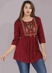Maroon Color Casual Embroidered Top 