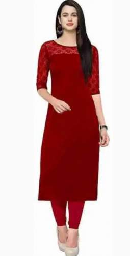 Plain red Straight Kurti  by The Dot Fashion