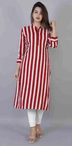 Red and White Striped Design Kurti by The Dot Fashion