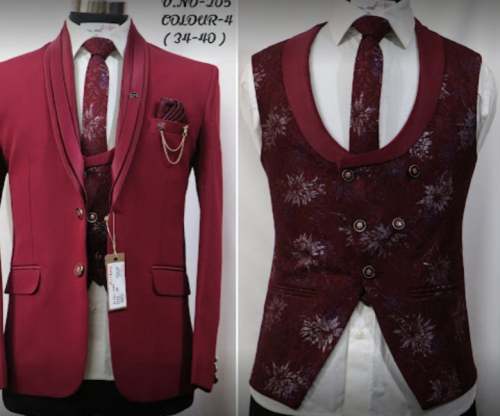 New Collection Mens Maroon 5 Pcs Suit by Yash Garment