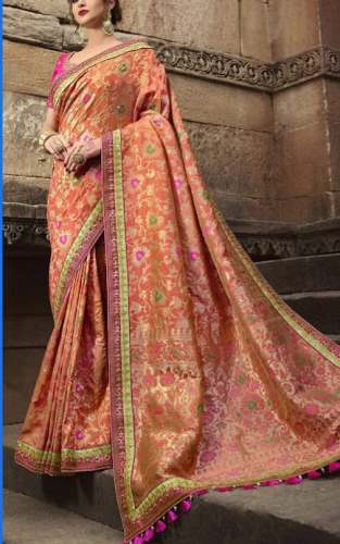 Bridal Wear Orange Banarasi Silk Saree by Pari Fashion Showroom