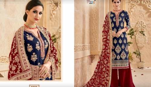 Heavy Wedding Wear Readymade Blue n Red Suit 