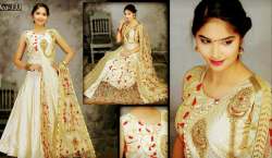 Off White Raw Silk Embroidered Gown