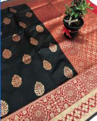 Party Wear Black Silk Saree with Red Border
