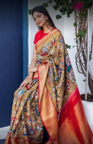 New Multi Color Kalamkari Print Saree by Tulsi Weaves