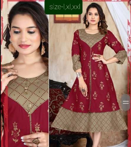 New Collection Maroon Long Flared Kurti  by Karpagam Silk House