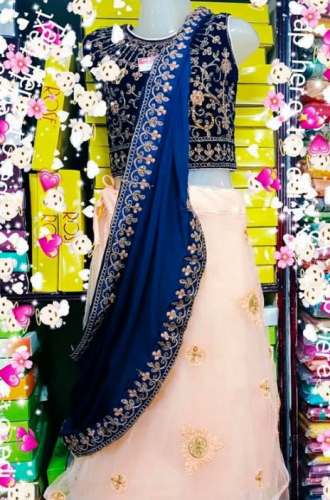 New Embroidery Blue And Peach Lehenga Choli 