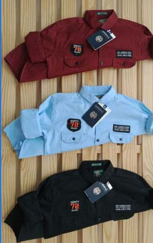 Front Pocket Mens Cotton Plain Shirt 