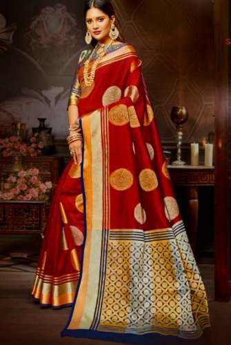 Buy Banarasi Silk Red Saree For Women by Soorya Textiles