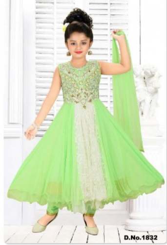Buy Green And White Kids Frock  by New Soorya Garments