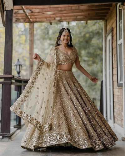 Garba Special Golden Sequence Lehenga choli by Archana Textiles