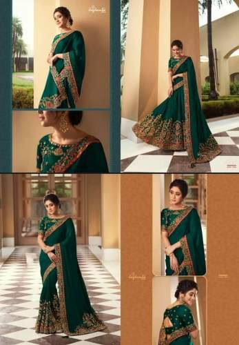 Traditional Dark Green Embroidered Saree by Archana Textiles