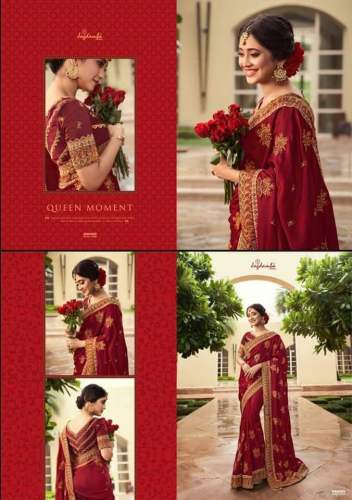 Trendy Red Embroidered Saree At Wholesale rate by Archana Textiles