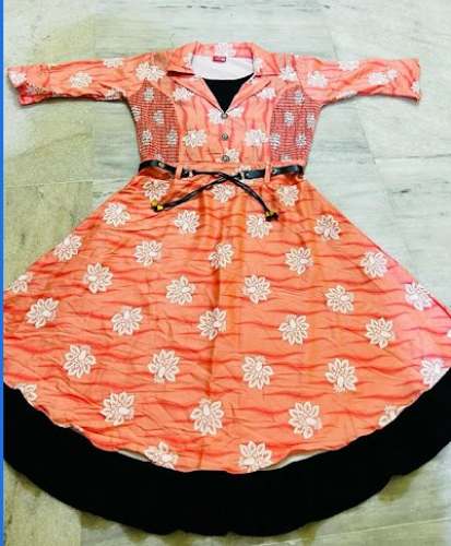 Fancy Orange and Black Girls Western Dress