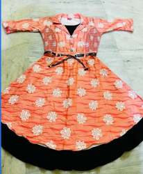 Fancy Orange and Black Girls Western Dress