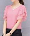 Ruffle Sleeve Plain Georgette T shirt thumb 1
