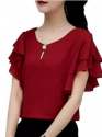 Ruffle Sleeve Plain Georgette T shirt thumb 2