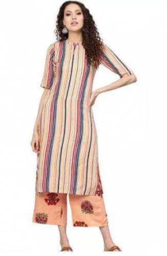 Striped Design Rayon Kurti With Palazzo Set 