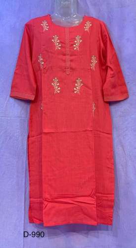 Casual Wear Red Straight Cotton Kurti by Saha Textile