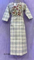 Checks Design embroidered Straight Kurtis 