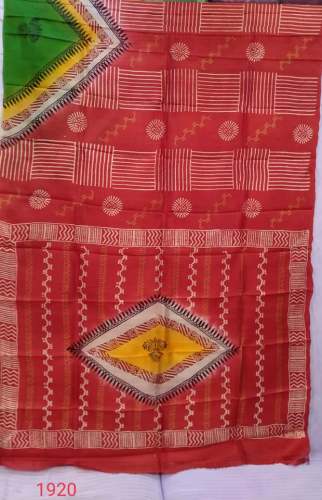 Elegant Red Bengali Print Saree by Saha Textile