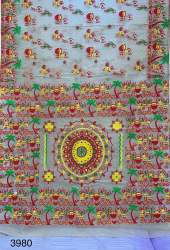 White Traditional Print Indian Saree 